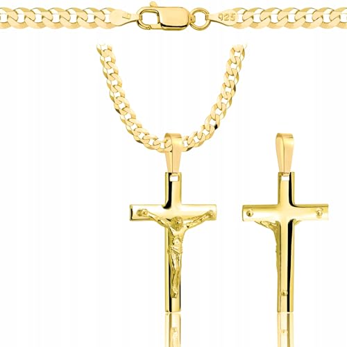 Amor Luxury AMAR goldkette Herren/Damen 925/585 - Kreuz Kette 50 cm- goldkette Kreuzkette, Halskette gold 3,8mm