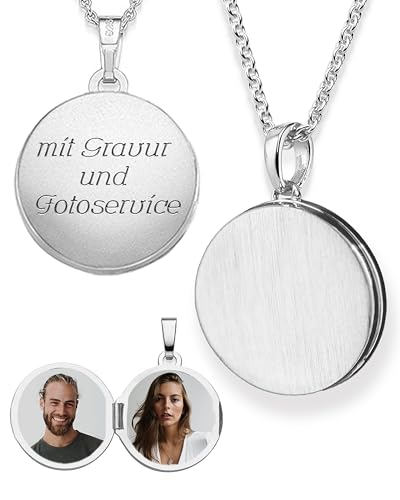 Medaillon rund zum Öffnen für Bilder Silber 925 | Kette Damen Medallion mit Bild | Amulett Anhänger mit Foto personalisiert | Halskette mit Gravur | Schmuck Geschenk zur Erinnerung