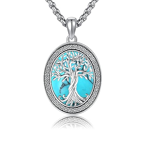 ONEFINITY Lebensbaum Kette 925 Sterling Silber Baum des Lebens Anhänger Türkis Familie Baum des Lebens Schmuck Geschenk für Damen Herren