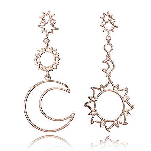 Paar Mond Stern Ohrringe Damen Lange Ohrringe Stilvoll 1 für Mädchen Süße Ohrstecker Kette Ohrringe Brautjungfer Geschenke Ehemann Geburtstagsgeschenk Beste Freundin Geschenke für, Einheitsgröße,