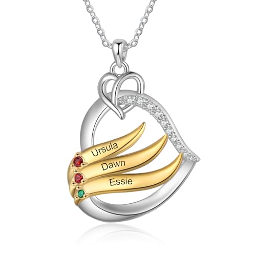 lorajewel Damen Namenskette Personalisierte Kette mit Namen Silber Herzkette Geschenk für Damen Mutter Freund Muttertag Jahrestag (3 name)