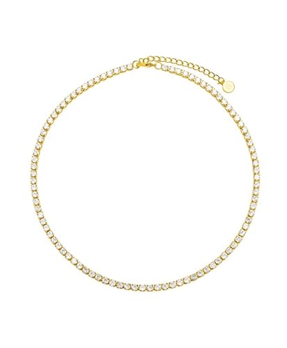 Brandlinger ® Halskette mit Steinen. Tennis Choker Kette mit weißen Steinen. Kette Damen vergoldet mit 18 Karat (Silber und Gold), Schmuck für Frauen und Mädchen. Länge 35-40cm (sehr eng anliegend).