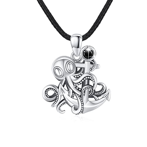 REDSUN Anker Kette 925 Sterling Silber Octopus Kette Retro Anker Anhänger Kette Anker Anhänger Seemann Halskette Nautischer Schmuck für Damen Geschenke für Damen Herren