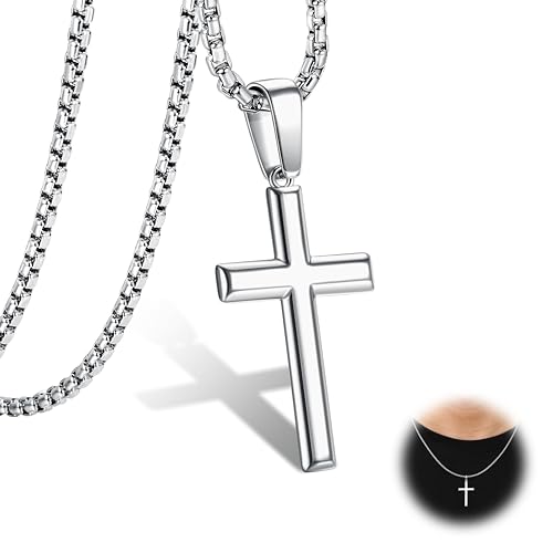 LOLIAS Kreuz Kette Herren Damen 925 Sterling Silber Kreuzkette Silber Herren Kreuz Anhänger Edelstahl Kette Halskette Silber Panzerkette Silberkette Kette mit Kreuz Herren Schmuck 50CM 56CM