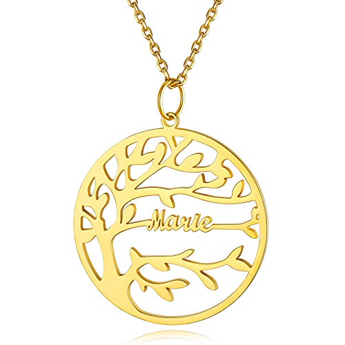 Custom4U Personalisierte Lebensbaum Anhänger Halskette mit Namen Gravur 925 Silber Namenskette mit Stammbaum des Lebens 18K Vergoldet Rund Familienbaum Kette BFF Kette