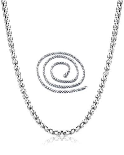 MYGLOAR 2 Stück Herren- und Damen-Edelstahl-Silberkette, S925-Sterlingsilber, 3 mm dick, Halskette 3 mm breit und 70 cm lang, Armband 3 mm breit und 19 cm lang, Herrenschmuck, Herrenhalskette