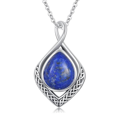 enjoylifecreative Keltischer Knoten Halskette für Damen 925 Sterlingsilber Unendlichkeitszeichen Lapislazuli Anhänger Kette Keltischer Schmuck Geschenk für Frauen Mädchen