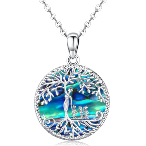 Friggem Damen für Kette Baum des Lebens Halskette 925 Sterling Silber Mutter Kinder Tochter/Sohn Lebensbaum Familie Anhänger Schmuck Geschenke für Mama Kinder Mädchen