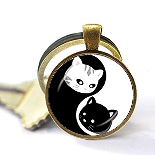 Handgefertigter Yin-Yang-Katzen-Schlüsselanhänger, Ying-Yang-Katzenschmuck, Kunstbild, Schmuck, Charm-Schmuck