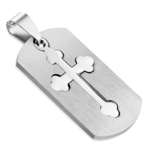 BlackAmazement Anhänger Edelstahl Kelten Kreuz Cross Dog Tag Cut Out Leder Kette Band Halskette (Anhänger ohne Kette)