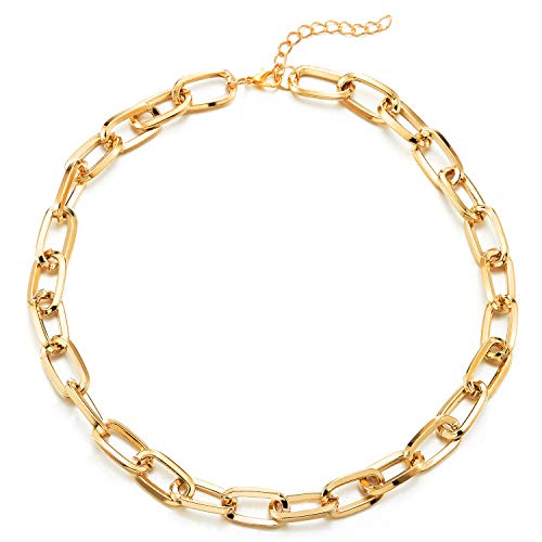 COOLSTEELANDBEYOND Klassischer Gold Choker Halsketten Statement Anhänger, Ovalen Gliederkette, Cool, Partei Abendkleid, Leicht