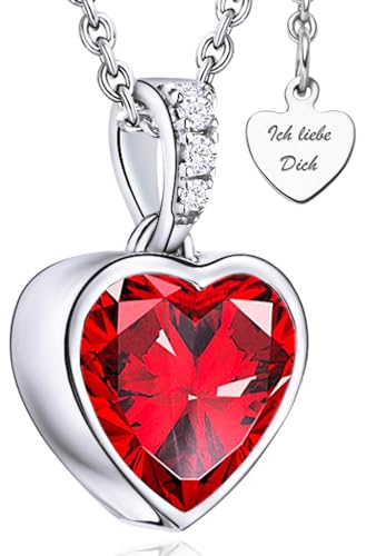 LOVENEST Halskette Silber 925 mit rotem Stein Anhänger Silberkette Herz Kette rot Herzkette Ich Liebe Dich Schmuck Hochzeitstag Jahrestag Geschenke für Sie Damen Frauen Freundin Liebesgeschenke