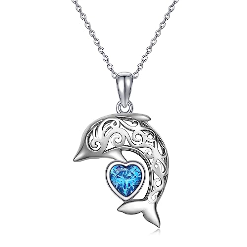 ONEFINITY Delfin Ketten 925 Sterling Silber Delfin Anhänger Niedliches Tier Ozeanblaues Herz Schmuck Geschenke Für Damen Und Mädchen