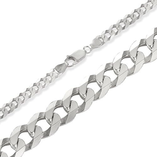 BlinqBlinq Cuban Chain Silberkette in 1mm 2mm 3mm 925 Sterling Silber Panzerkette Längen 40cm 50cm 60cm Cubana Unisex Echtsilber Halskette Herren oder Halskette Damen (40.00, 6mm (flach))