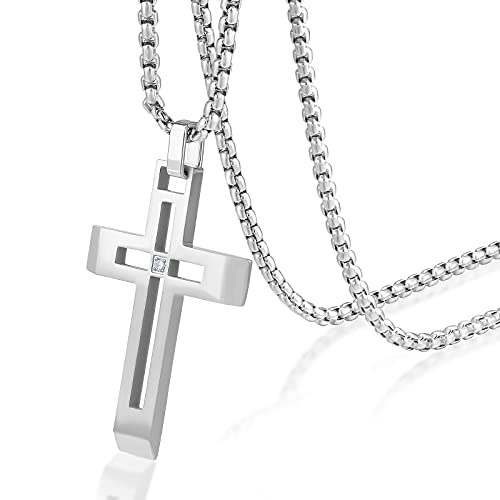 KRKC&CO Kreuz Anhänger Kette, 2mm 61cm Kette mit Hohl Kreuzanhänger, vergoldete Edelstahl Anhänger, Kreuz Kette für Herren Jungen Damen, Geburtstag Geschenk