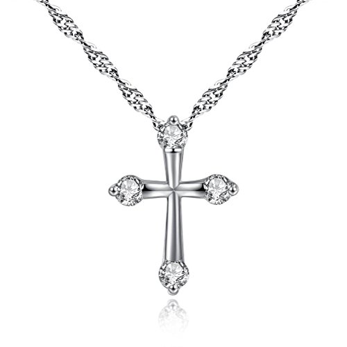 Silber Halskette Damen mit Kreuz Anhänger, 925 Silber Kreuz-Kette Zirkonia,Schmuck, Halsschmuck inkl. 45cm Silberkette