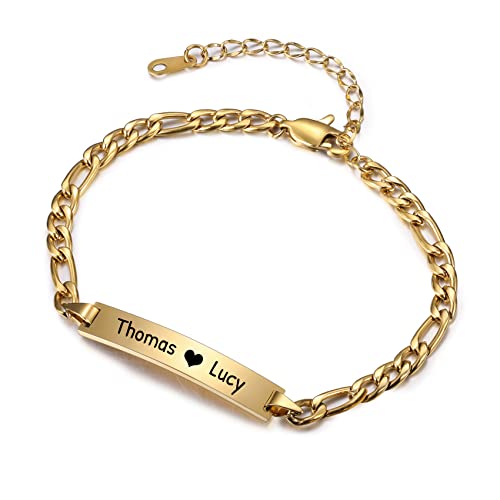 MunkiMix Personalisierte Armbänder Gravur Namens/Datum Edelstahl Armreif mit Herz Anhänger Verstellbares Kette Schmuck Geschenke für Frauen Freundin Beste Freunde (Gold)