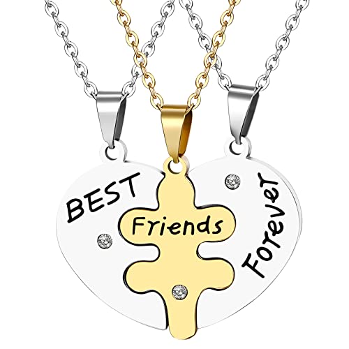 OIDEA Freundschaftskette Halskette Dicker, BFF Best Freinds Forever Edelstahl Kette mit Gravur Name Datum für 3 Geschenk für Jahrestag Geburtstag, Silbergold/Silberschwarz/Silber