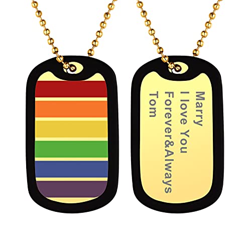 Bandmax Regenbogen Anhänger Personalisierte Kette 18k vergoldet LGBT Dog Tag Halskette Kugelkette Gay Pride Accessoires für beste Freundin