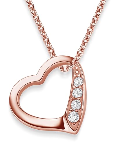 Herzkette Halskette Damen Rosegold (Silber 925 vergoldet) Kette mit Herz Anhänger Ich liebe Dich Zirkonia Schmuckgeschenk für Frauen Sie Ehefrau zum Hochzeitstag Geburtstag Jubiläum