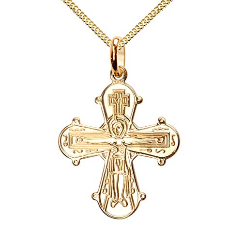 JEVELION Dagmar Kreuz-Anhänger mit Kette Dagmarkreuz für Damen, Herren und Kinder als Ketten-Anhänger 585 Gold 14 Karat Taufgeschenk mit Schmuck-Etui