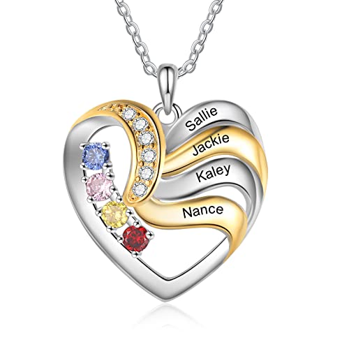 Jeweidea Herz Kette Damen Personalisierte Kette mit Namen für Frauen Kette mit Gravur Geburtsstein Namenskette für Mütter Mama Kette Anhänger Personalisierte Geschenke