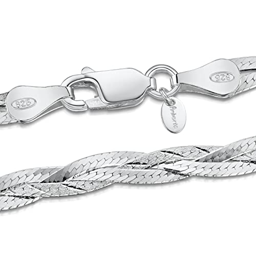 Amberta Damen 925 Sterling Silber Kettenhalskette 5 mm Fischgrätenmuster Design Länge 45 cm: Silber