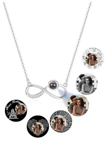 AllerPierce Kette mit Bild personalisierte Projektion Halskette mit Foto im Stein Infinity Unendlichkeitszeichen Anhänger Liebe Freundschaft Silber Damen Halskschmuck Süße Weihnachten Geschenke