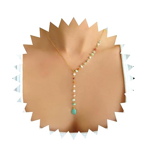 Aneneiceera Boho Türkis Anhänger Halskette Gold Choker Kette Vertikal Y Bunte Perlenkette Bohème Halskette Schmuck Für Frauen Und Mädchen