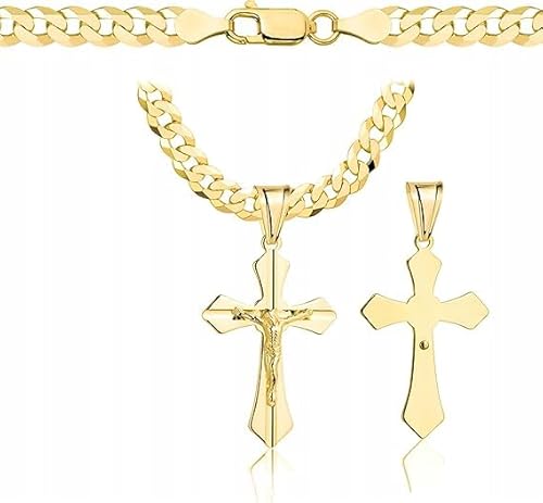 AMAR PRAGNA goldkette herren mit kreuz 585, Kette Herren 925/585 - kreuz kette herren gold 585 massiv - 5 mm, Kreuz Kette 60 cm - Goldkette Kreuzkette - Halskette Herren Panzerung