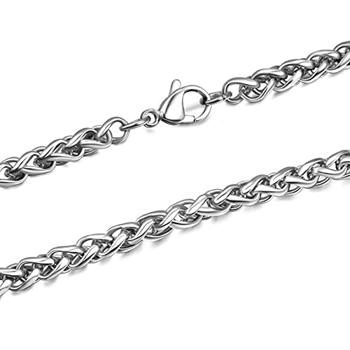 Gualiy Kette Herren Edelstahl, Weizen Kette Halskette 3mm Breite, Silber Kette Frauen 80 cm Lang