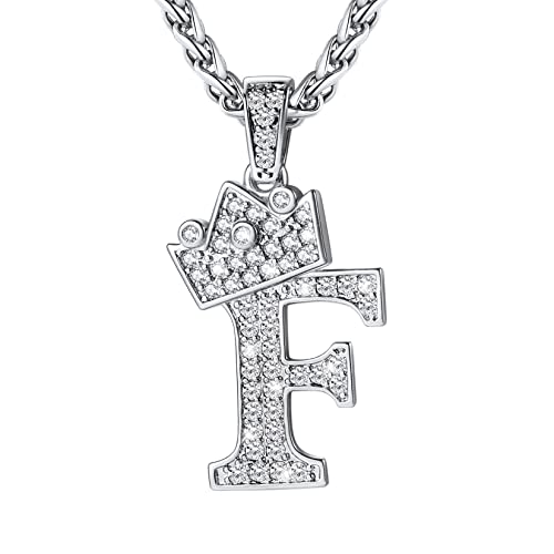 U7 Silber Kette für Damen Herren Halskette Krone Buchstaben F Kette Letter Anhänger mit Zirkonia Initiale Anfangsbuchstaben Halsreif Kettenanhänger Crown Necklace Halsschmuck Schmuck für Schwester