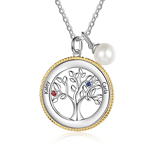 lorajewel Namenskette Silber 925 Personalisiert Lebensbaum Kette mit Namen Halskette Damen Familie Schmuck Geschenk für Muttertag Geburtstag Weihnachten (2 Namen)