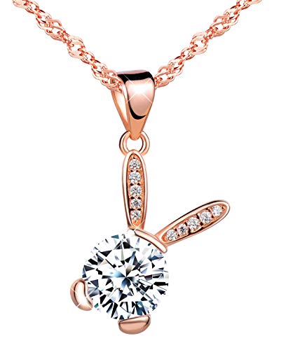 Unendlich U Süße Hase Häschen Damen Mädchen Halskette 925 Sterling Silber Zirkonia Anhänger Kette mit Anhänger, Rosegold