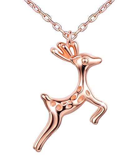 Unendlich U Niedlich Hirsch Reh Damen Mädchen Halskette 925 Sterling Silber Anhänger Verstellbare Kette mit Anhänger, Rosegold