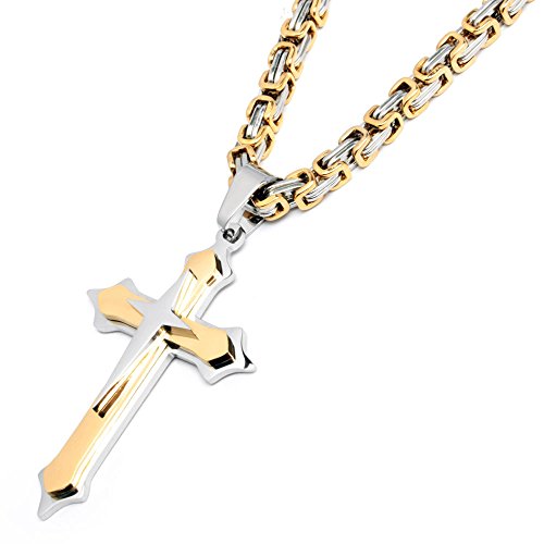 Herren Halskette mit Kreuz-Anhänger in silber & gold aus hochwertigem 316L Edelstahl Königskette Männer Geschenk