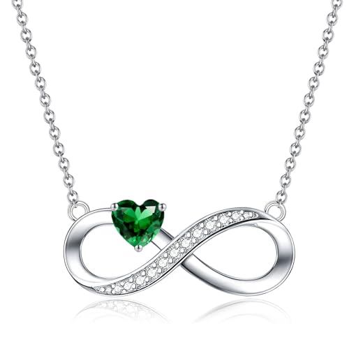 CERSLIMO Unendlichkeitszeichen Kette Silber 925 Halskette Infinity Herz Grün Zirkonia Schmuck Geschenke Muttertag Geburtstag Weihnachten Valentinstag Weihnachtstag für Freundin Mädchen Mama