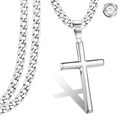 YADOCA Kreuz Kette Herren 925 Silber Kreuz Anhänger Halskette Edelstahl Kette Kreuz Halskette Silber Panzerkette Herren Silber Kette Kreuz Halskette 56cm