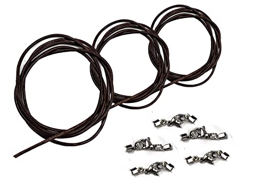 3 Stück Lederkette Lederband Ledercollier f. Damen Herren Lederschnur braun Rindsleder 2mm in Deutschland hergestellt ca. 1 00m lang mit 5 St. Edelstahl Lederbandverschluss zum selbst montieren