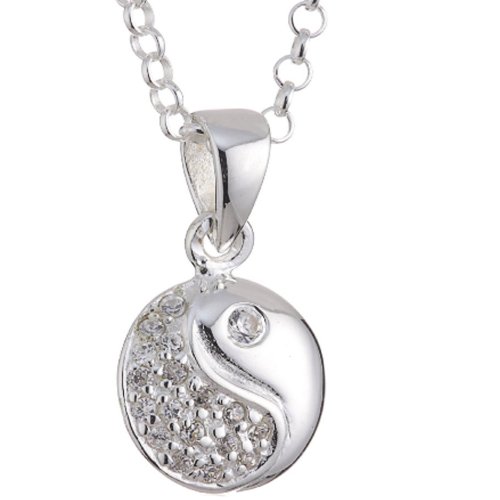 Vinani Anhänger Ying Yang mit Zirkonia weiß mit Erbskette 42 cm Sterling Silber 925 Kette Italien Yin Yang AYY-T42