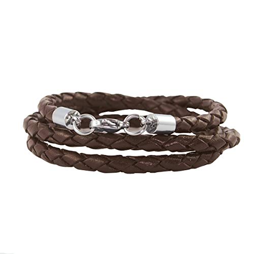 König Design Lederkette Lederband Leder-Armband 7 mm Herren Halskette Braun 60 cm lang mit Karabiner-Verschluss Silber geflochten