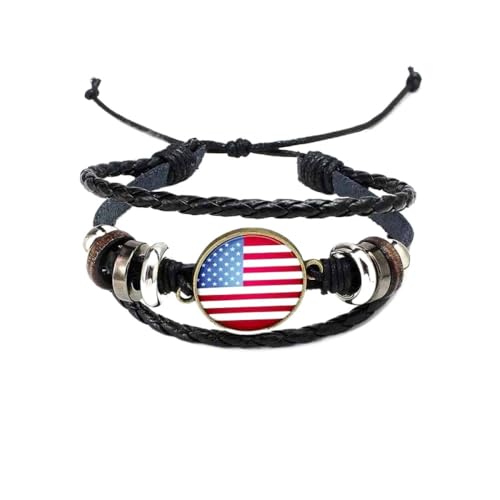 Geflochtenes Armband Mit Usa-Flagge – Mehrlagiges Lederketten-Armband Als Souvenir, Modisches, Handgefertigtes, Verstellbares Armband Für Männer Und Frauen Als Besonderes Tagesgeschenk, Schwarz,