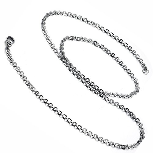 Flongo Ersatzkette Halskette Edelstahlkette Damenkette Herrenkette Silberkette Drahtseil O Kette Bindeglied Silber Herren Damen 55cm