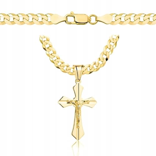 Amor Luxury PRAGNA goldkette herren mit kreuz 585, Kette Herren 925/585 - kreuz kette herren gold 585 massiv - 5 mm, Kreuz Kette 45 cm - Goldkette Kreuzkette - Halskette Herren Panzerung