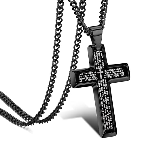 JeweBella Cross 14K Gold Kreuz Kette Herren Halskette Anhänger Kreuz Ketten Männer Edelstahl Halskette Kruzifix 4MM Breite 61Ketten Länge