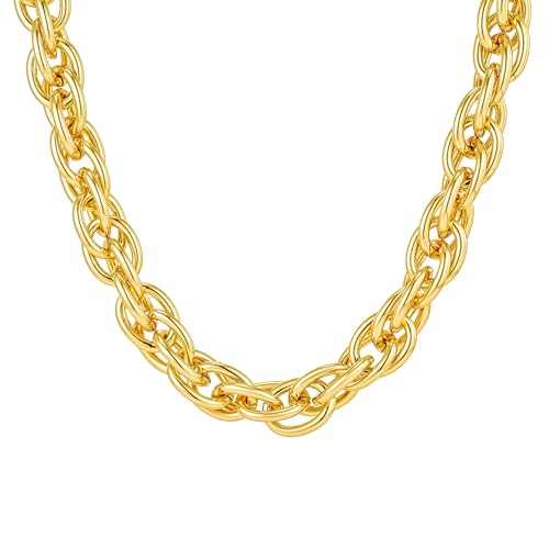 Brandlinger ® Kette Damen. Halskette Damen breit chunky Statement. Schmuck Damen vergoldet mit 18 Karat (Silber und Gold) für Frauen und Mädchen. Länge der Kette 40-45cm.