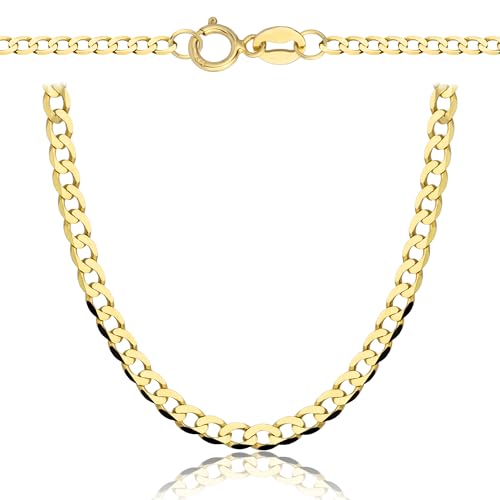 Rodium – Goldkette 14 Karat (585) Unisex, Goldkette Damen und Goldkette Herren, Cuban Chain, Panzerkette Gewicht 1.85g, Gold Kette Breite 1.60mm, Länge 50cm, Unisex Necklace