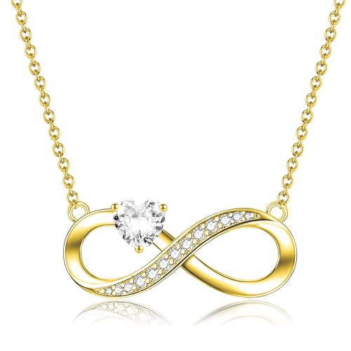 CERSLIMO Unendlichkeitszeichen Kette Gold Halskette Infinity Herz Zirkonia Schmuck Geschenke Muttertag Geburtstag Weihnachten Valentinstag Weihnachtstag für Freundin Mädchen Mama