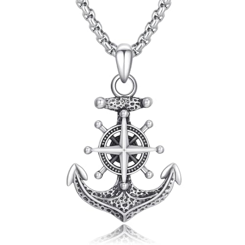 Anker Kette Sterling Silber Kompass Anker Halskette Viking Nautische Talisman Seil Feiner Schmuck für Männer Frauen