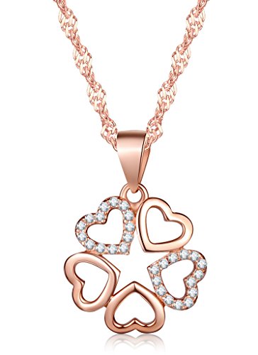 Unendlich U Fashion Hohlen Herzen Damen Halskette 925 Sterling Silber Zirkonia Anhänger Kette mit Anhänger, Rosegold